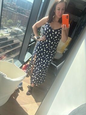 Reformation Navy Blue & White Printed Slip Dress